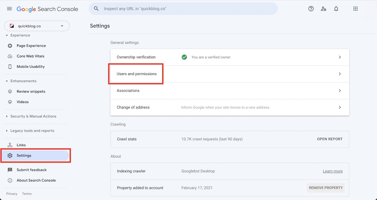 Google Search Console Settings.png Google Search Console Settings